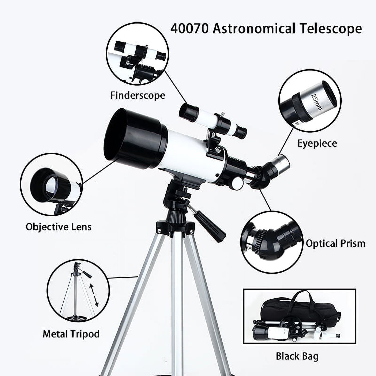 SUGIFT Telescope for Kids and Beginners 70mm Aperture 400mm AZ Mount Telescope with Tripod, Silver