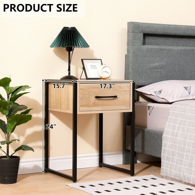 SUGIFT Nightstand Bedside Table Wood End Table with 1 Drawer for Bedroom, Living Room and Dorm