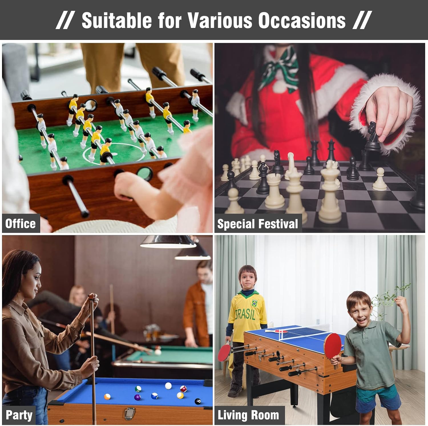 SUGIFT 4ft 7-in-1 Multi Game Table Set w/Hockey, Pool, Foosball, Ping Pong, Shuffleboard, Chess and Backgammon, Combo Game Table for Adults & Kids