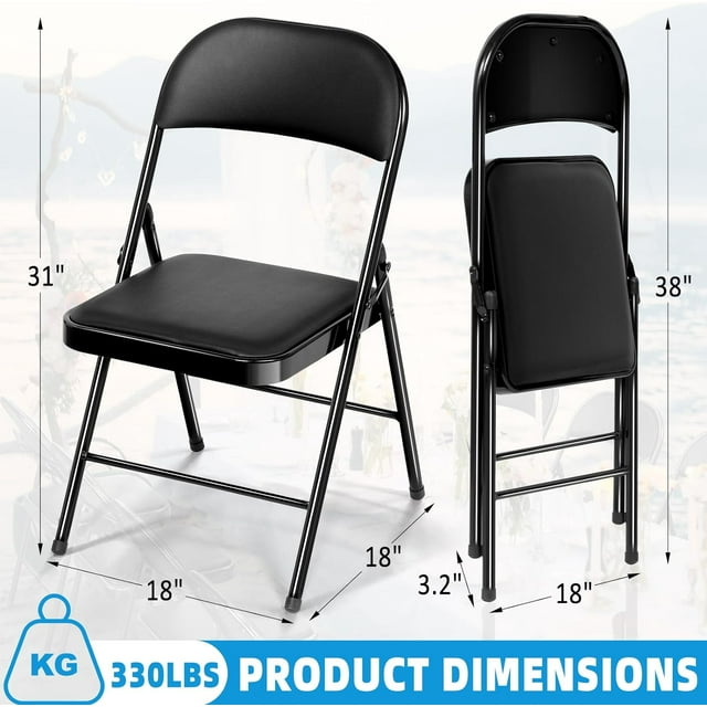 Vebreda 6 Pack Black Folding Chairs with Padded Seats for Home and Office Indoor and Outdoor Events 330lbs Capacity