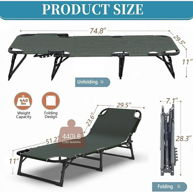 SUGIFT 75inch Camping Cot Bed with 2 Sided Mattress & Pillowcase