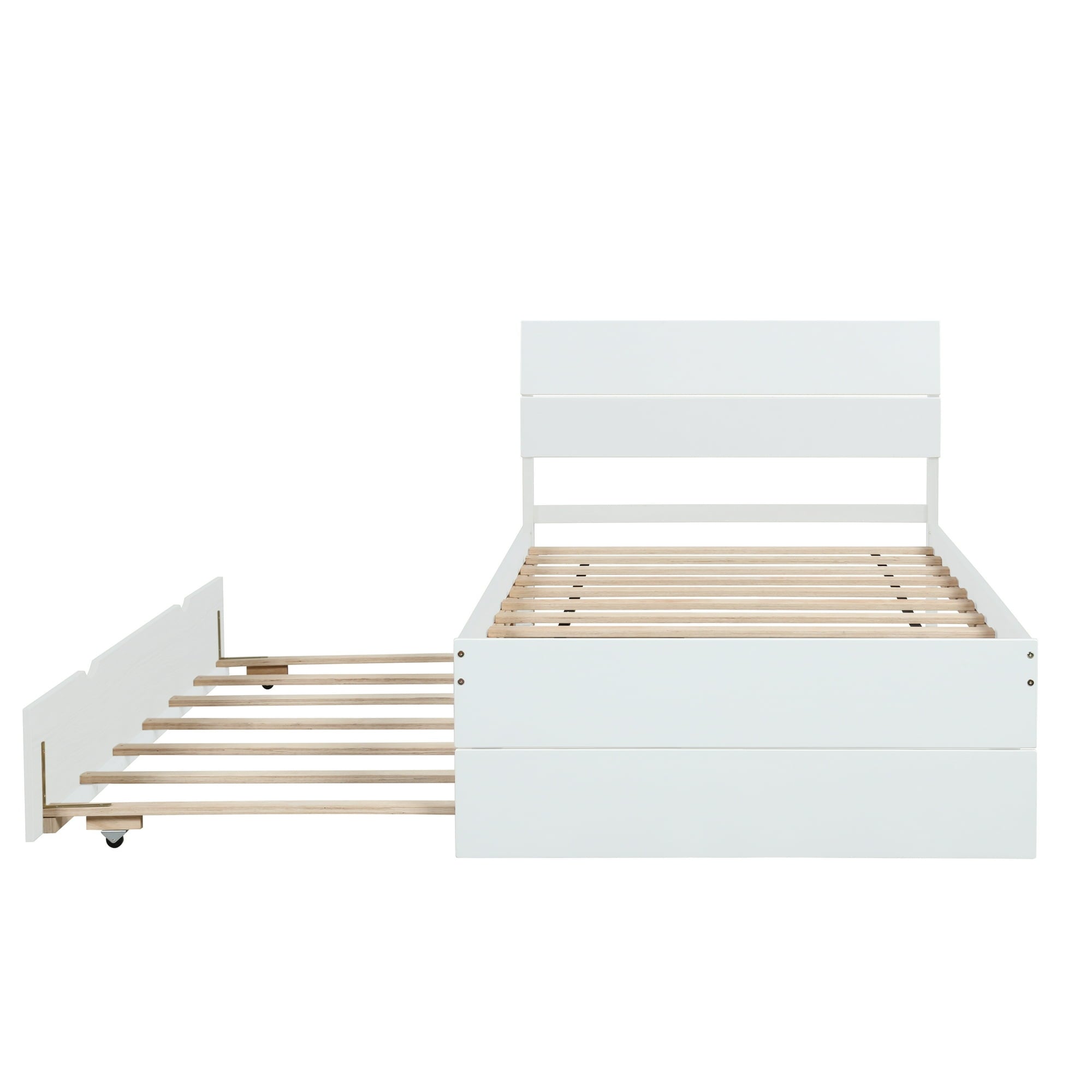 SUGIFT Modern Twin Bed Frame With Twin Trundle For High Gloss Headboard and Footboard