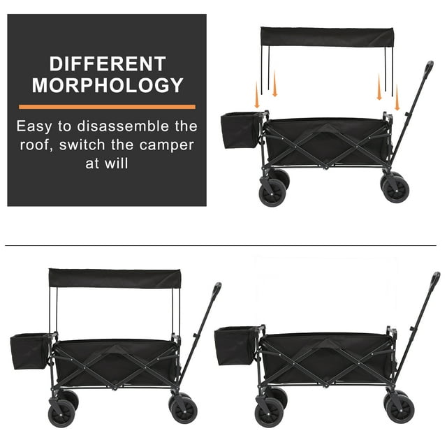 SUGIFT Black Wagon Cart with Wheels Foldable Collapsible Utiity Wagon Beach Wagon, Outdoor and Camping