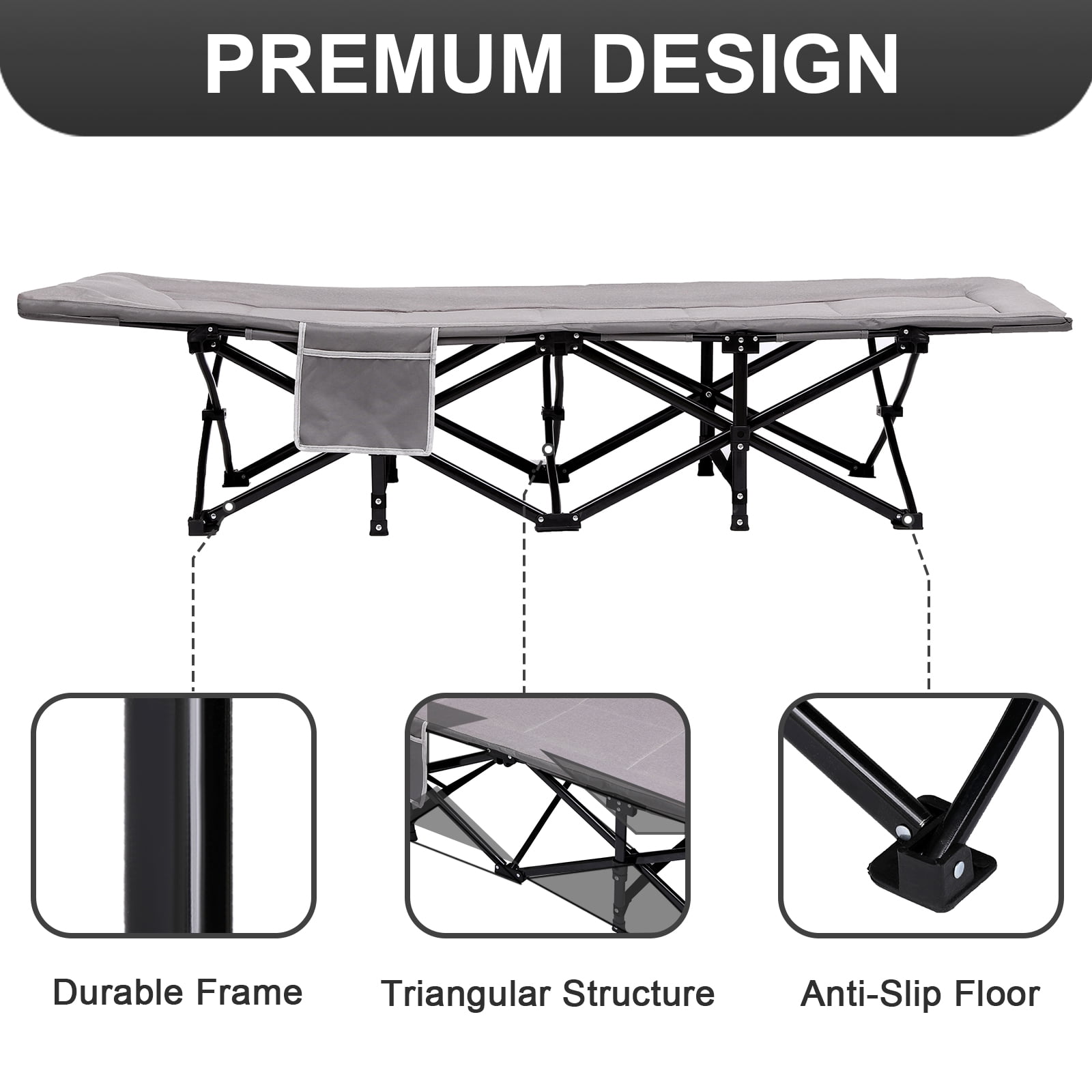 SUGIFT Folding Camping Cot W/Mat for Adults, Heavy Duty Outdoor Bed with Carry Bag, 1200 D Layer Oxford Travel Camp Cots