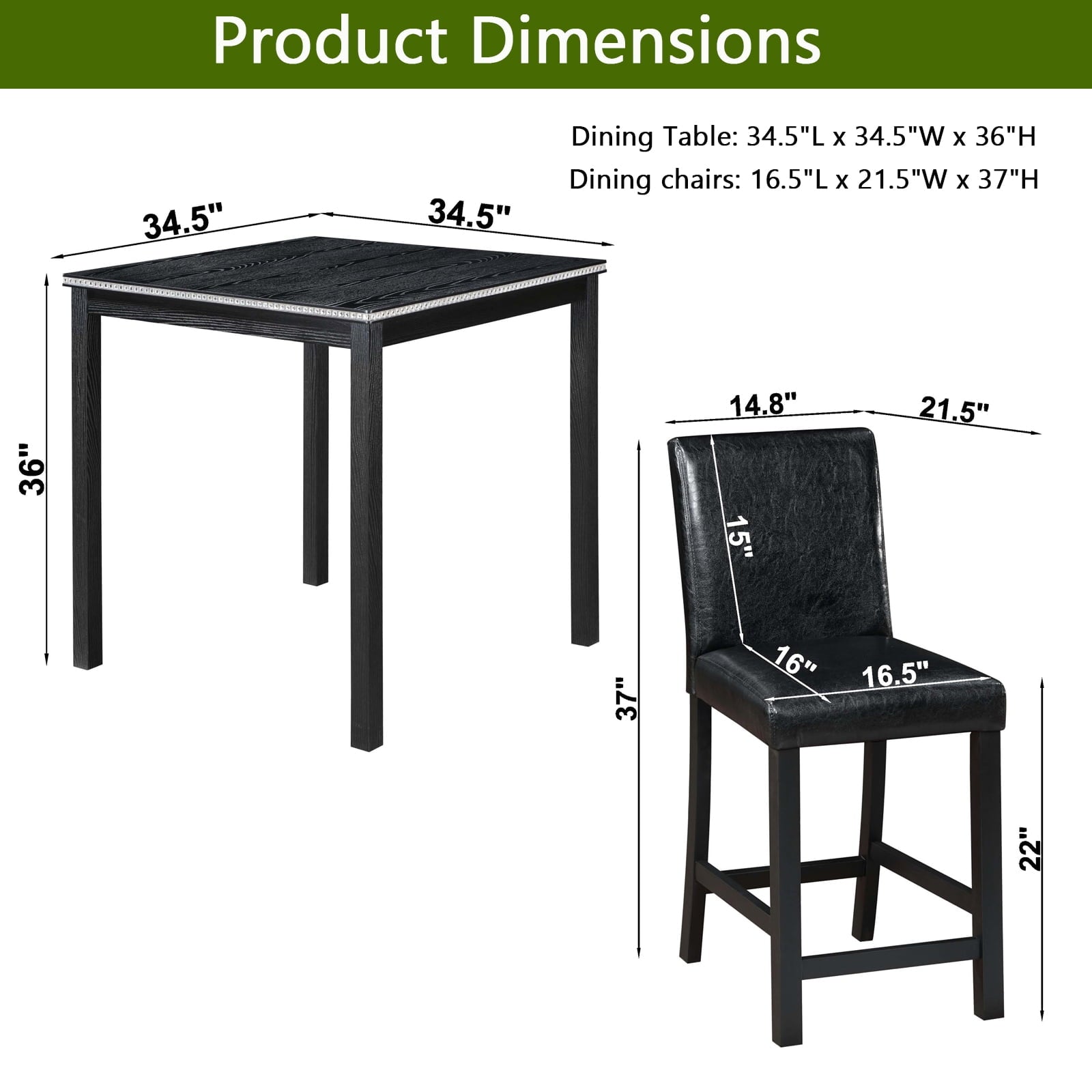 SUGIFT 5 Piece Counter Height Table Set, Wooden Kitchen Table Set with Square Table and 4 Upholstered Chairs