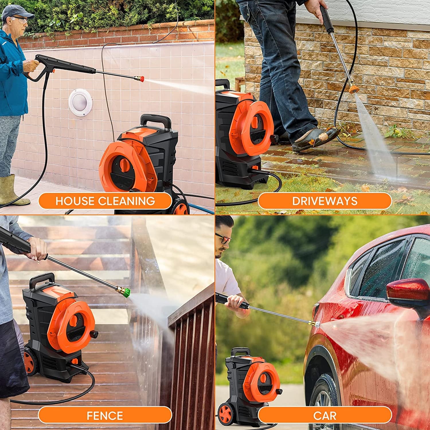 Vebreda 1800W Electric Pressure Washer 3300PSI 2.0GPM Pressure Cleaner, Orange