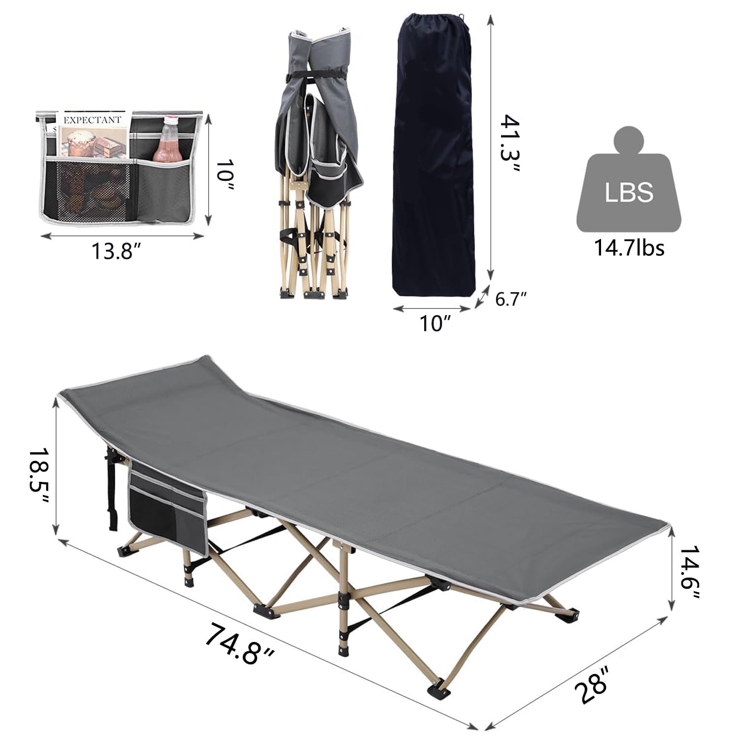 SUGIFT?Portable?Folding?Bed?with?2?Sided?Mattress?&?Carry?Bag?74.8in*28?in*14.6?in