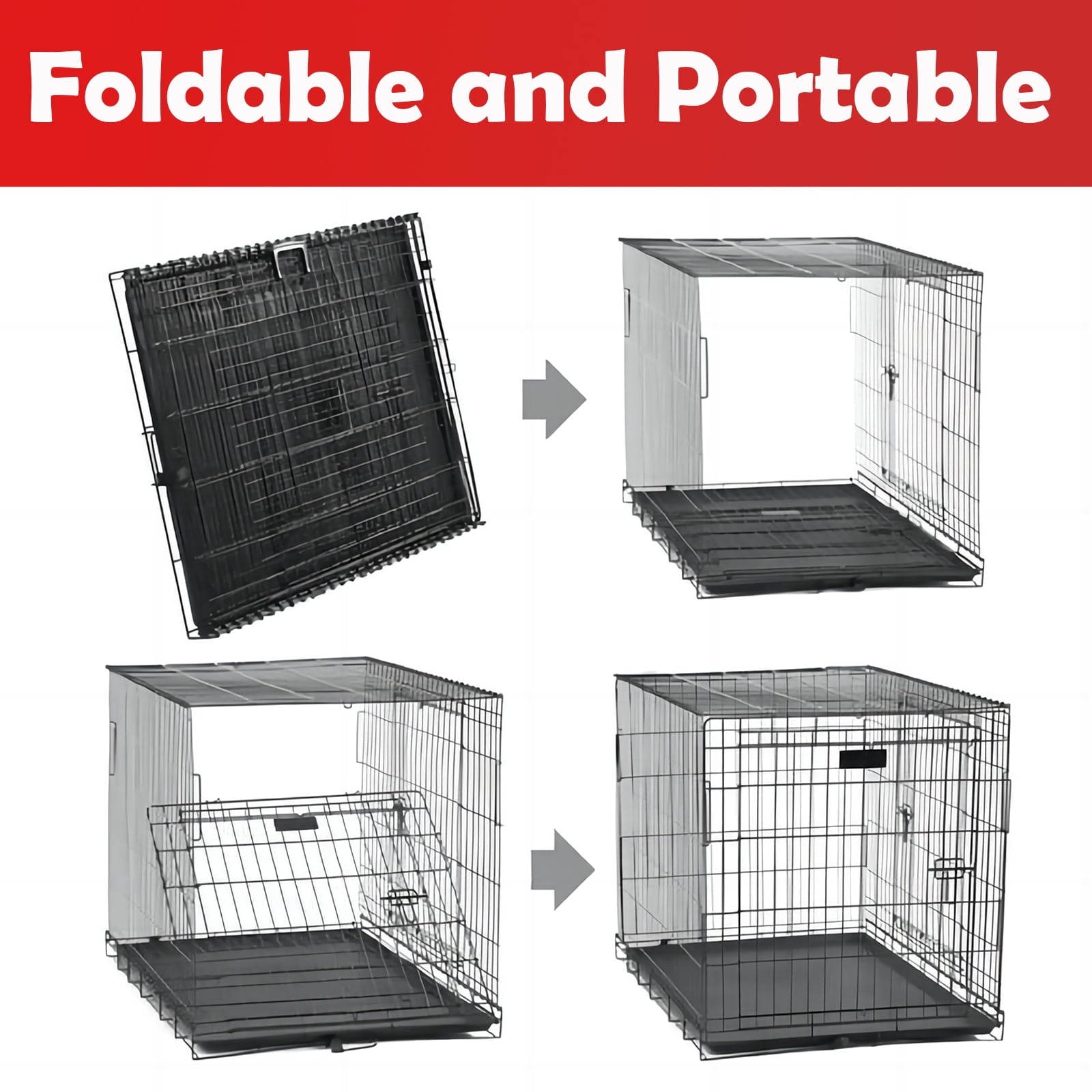 SUGIFT 42in Dog Crate with Divider and Tray Double Door Folding Pet Cage XL