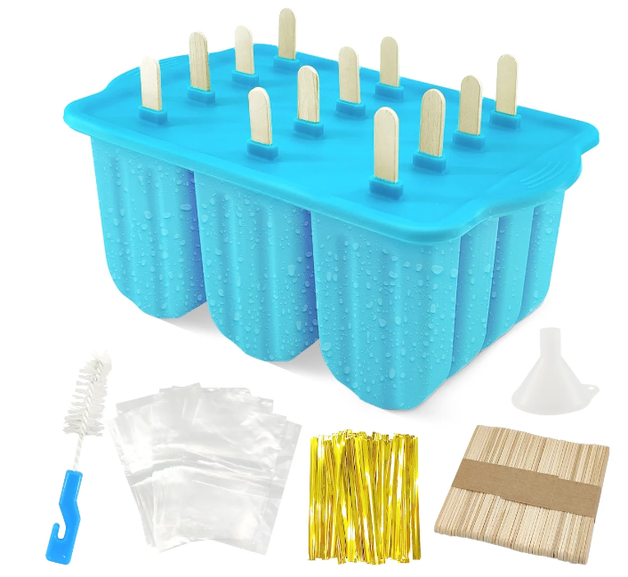 SUGIFT Popsicles Molds Silicone Popsicle Maker Homemade Ice Pop Mold Ice Pop Maker 12 Pieces Blue