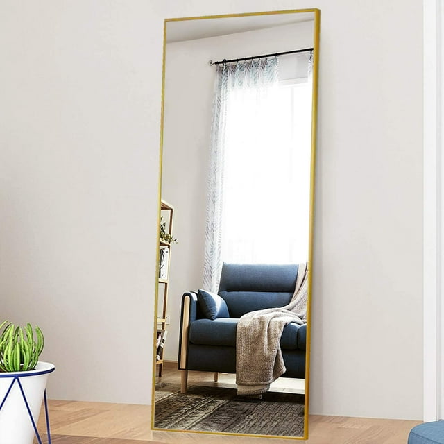 SUGIFT 65x22 inch Floor Mirror Full Length Mirror Rectangle Body Standing Mirror, Gold