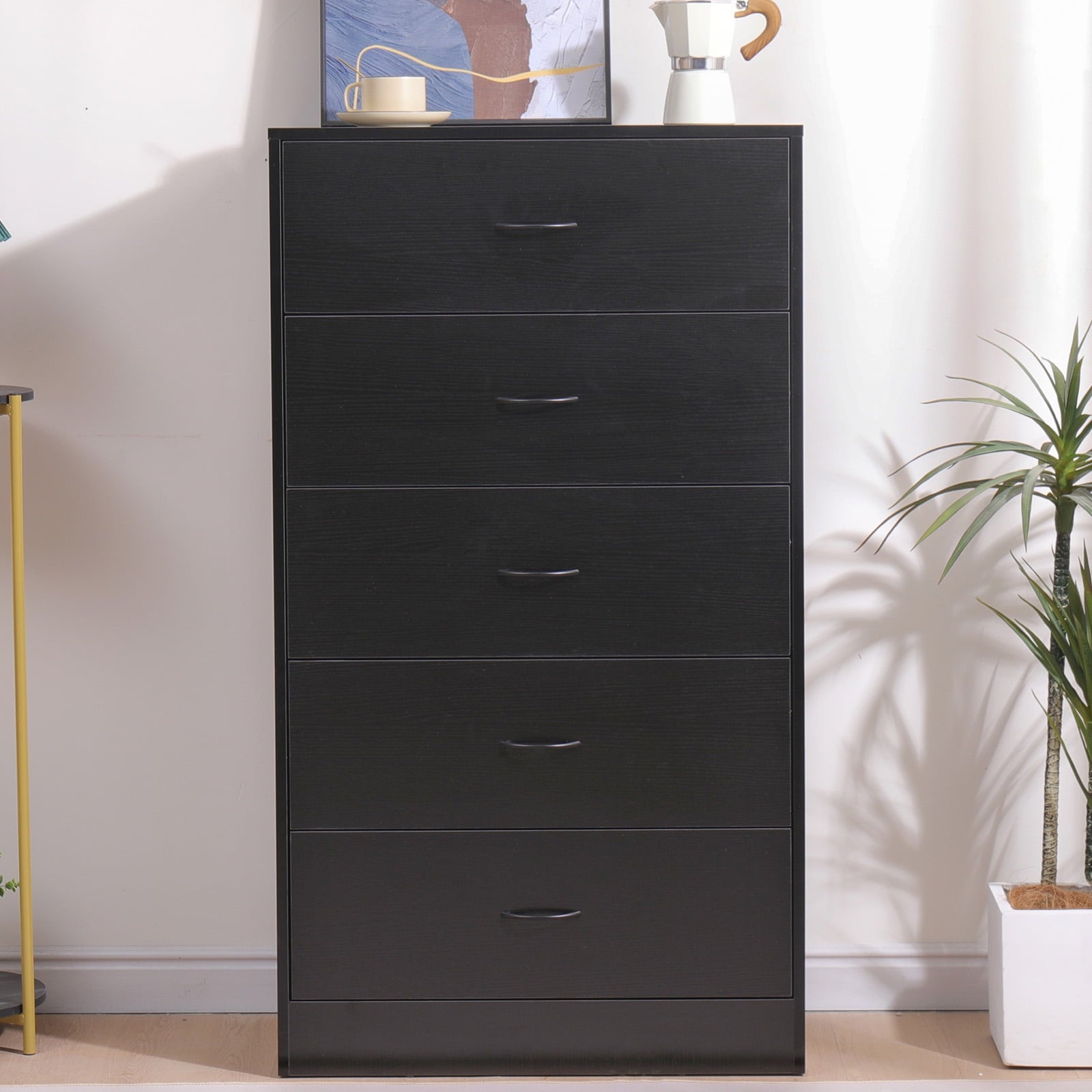 SUGIFT 5 Drawer Dresser Black Dresser Chest for Bedroom