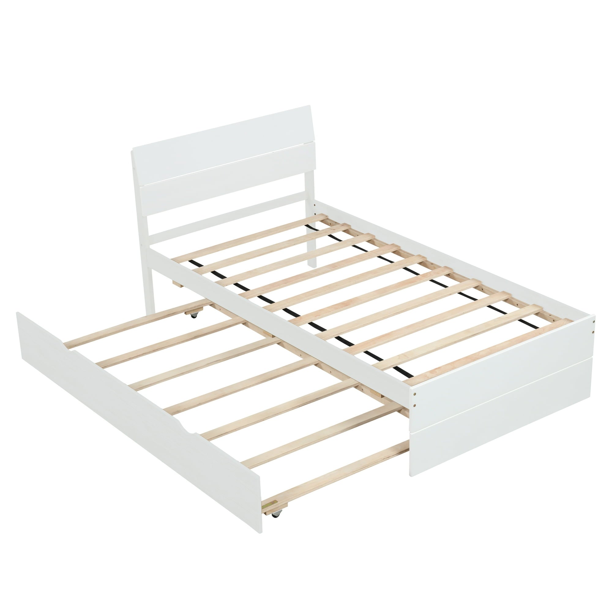 SUGIFT Modern Twin Bed Frame With Twin Trundle For High Gloss Headboard and Footboard