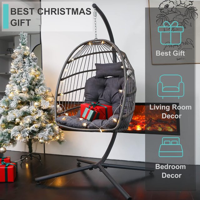 SUGIFT Hanging Egg Swing Chair Stand Egg Chair with Dark Gray(Stand Included)