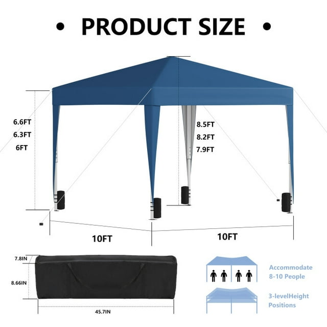 TBKLEY 10x10ft Pop Up Canopy Tent with Carry Bag for Backyard Home Party Outdoor Events, Blue