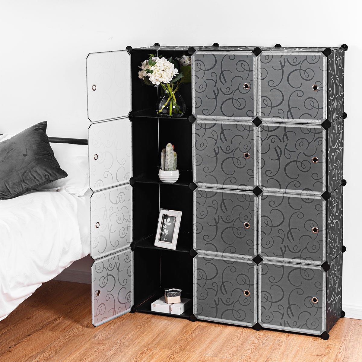 SUGIFT Cube Portable Closet Storage Organizer 14in  x 14in  Clothes Storage Rack Shelves Black (12 Cube)