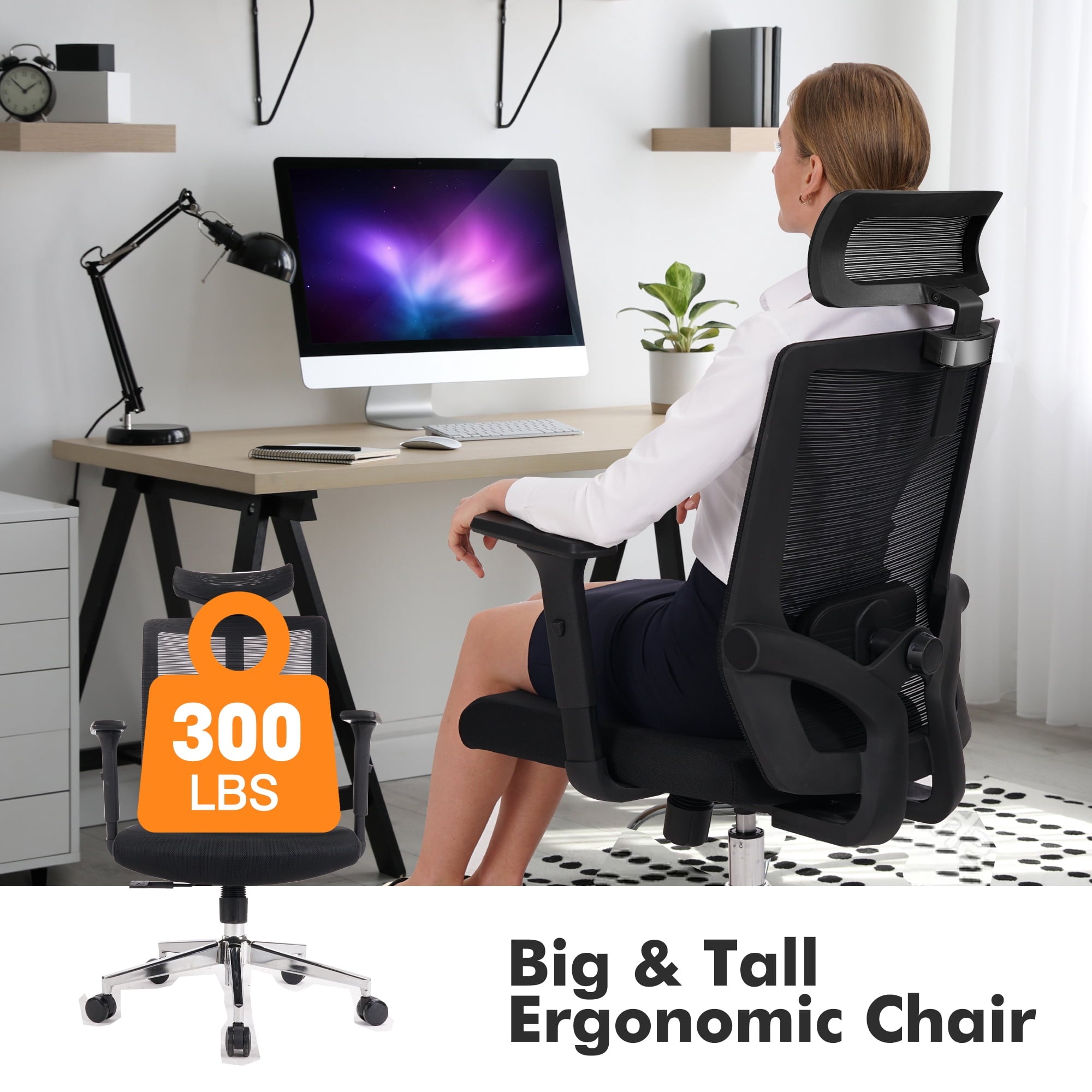 SUGIFT Office Chair Eadults Rgonomic Office Chair Max 300lb with Mute Wheel for Office Home Black