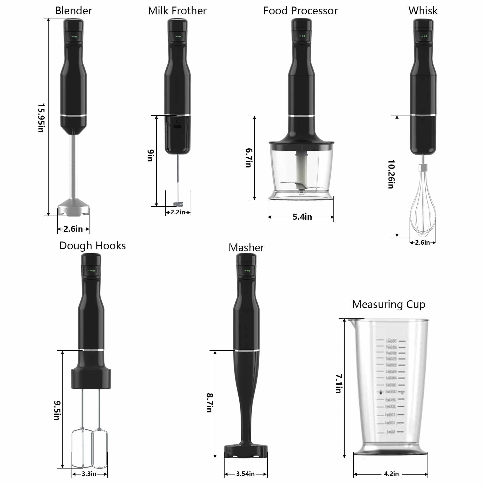 SUGIFT 6-in-1 1000W Immersion Blender 4 Speed Hand Mixer Blender Accessory Kit for Kitchen with 700ml Beaker Black