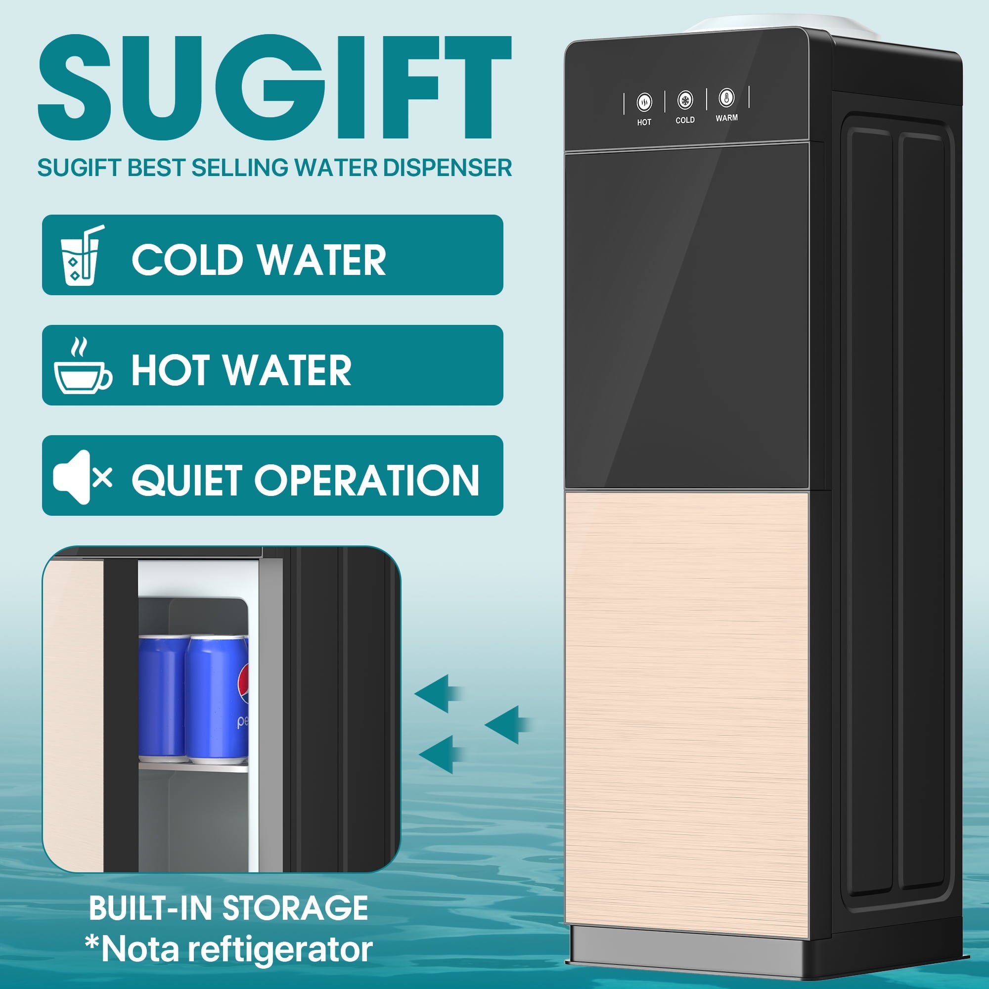 SUGIFT Top Loading Water Dispenser 5 Gallons Water Cooler Dispenser for Kitchens, Offices and More