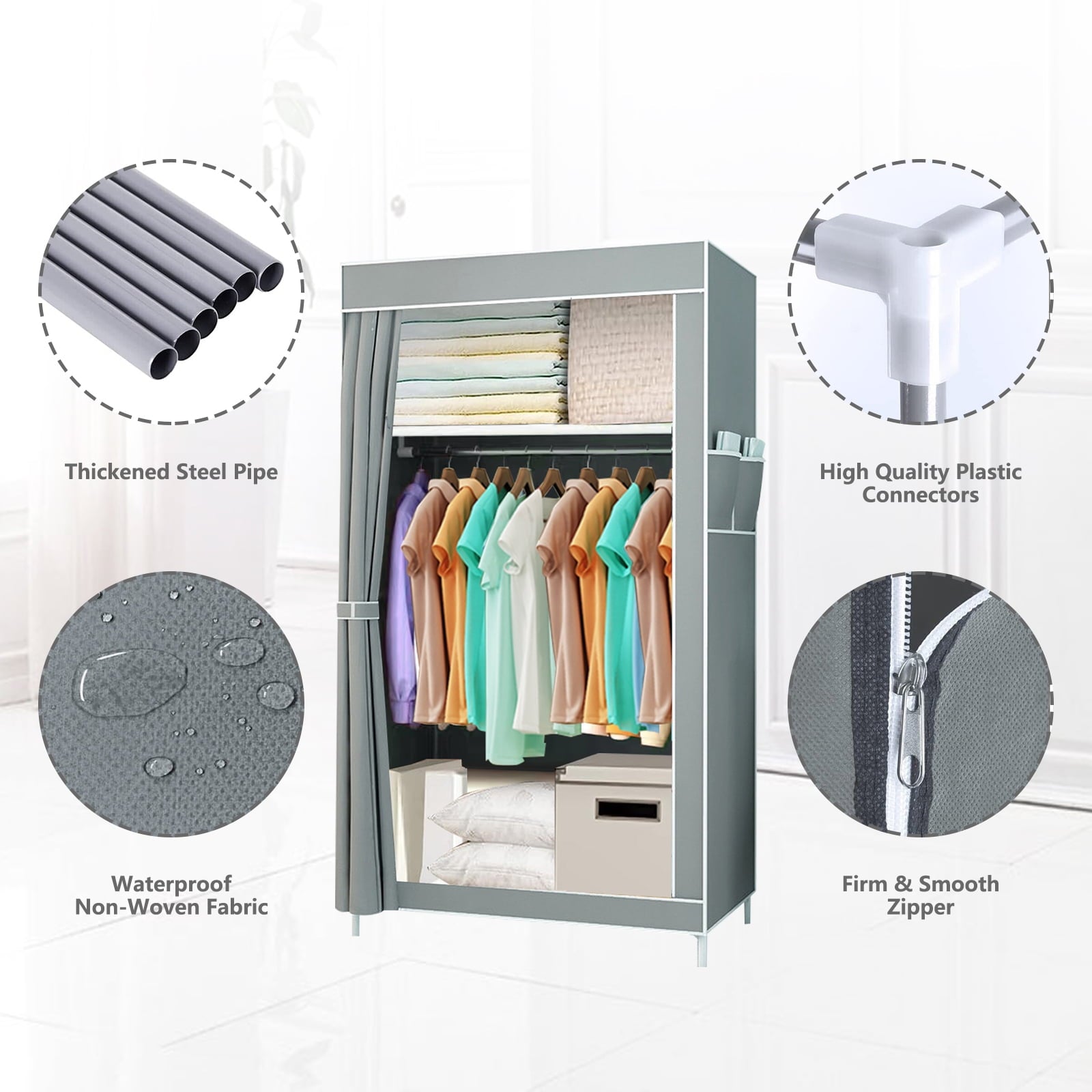 SUGIFT Closet Wardrobe, Portable Closet for Bedroom, Gray