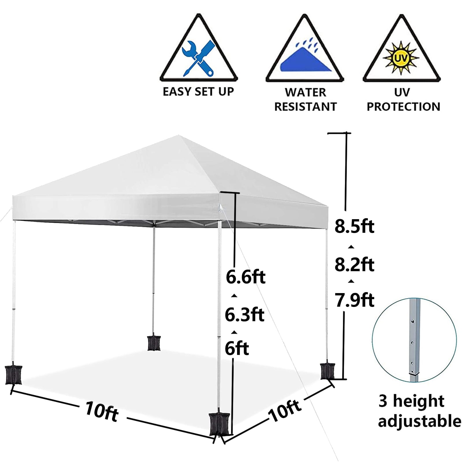 SUGIFT 10 x 10 Pop up Canopy Tent Instant Waterproof Folding Tent with 4 Sandbags, White