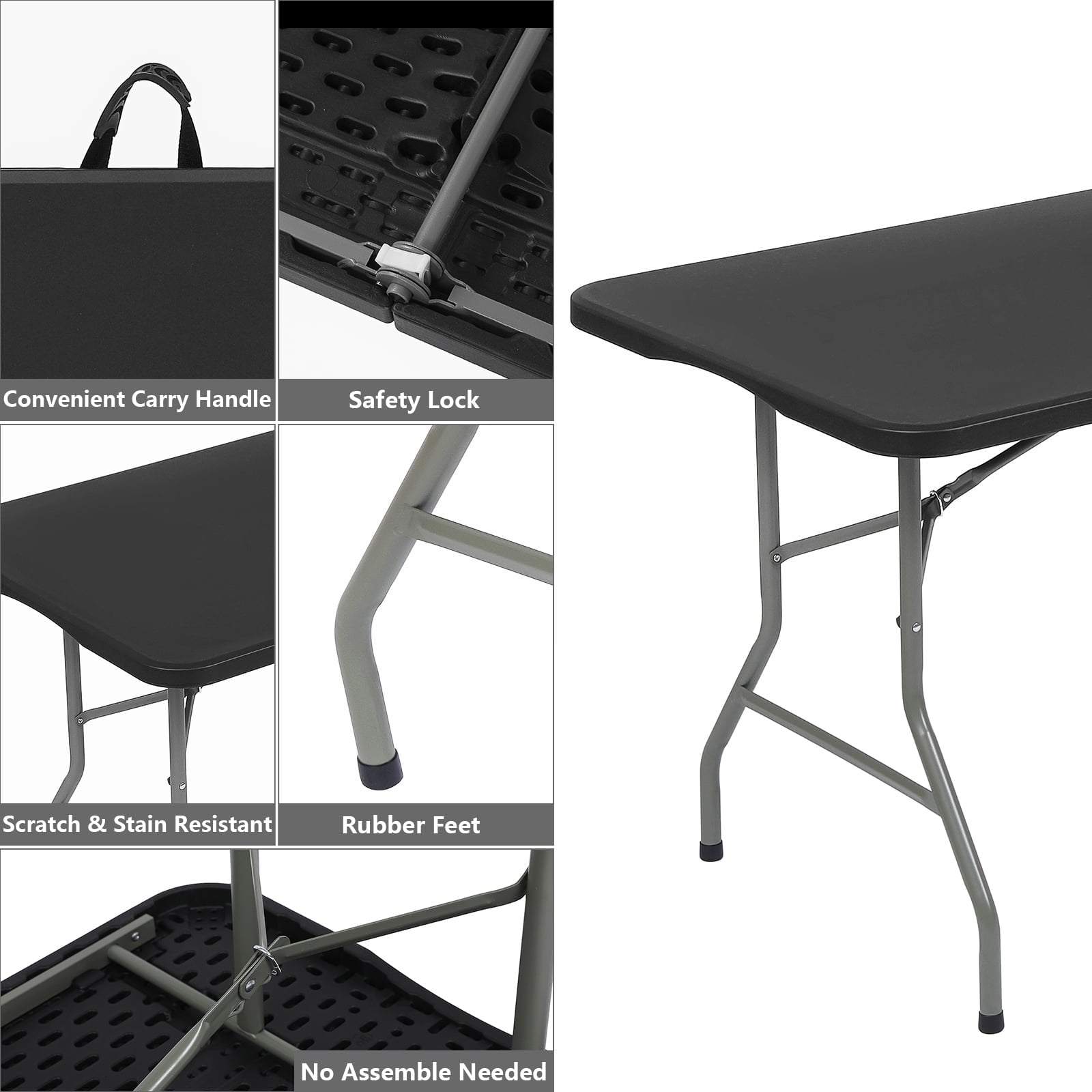 ALPULON 6Ft Folding Table Plastic Fold in Half Table, Black