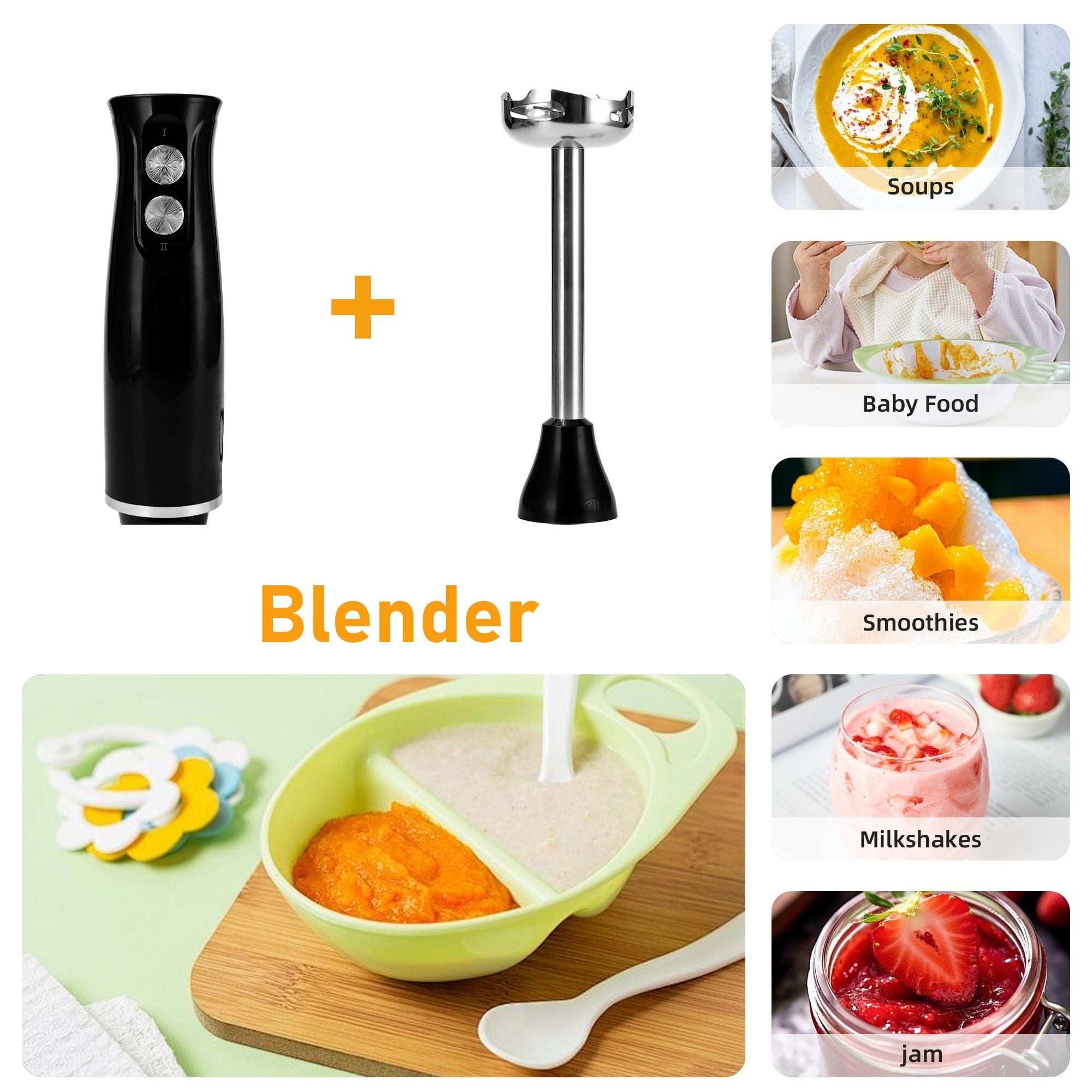 SUGIFT Immersion Hand Blender 500W Multi-Function Handheld Stick Blender with 600ml Beaker Mixer for Kitchen Black