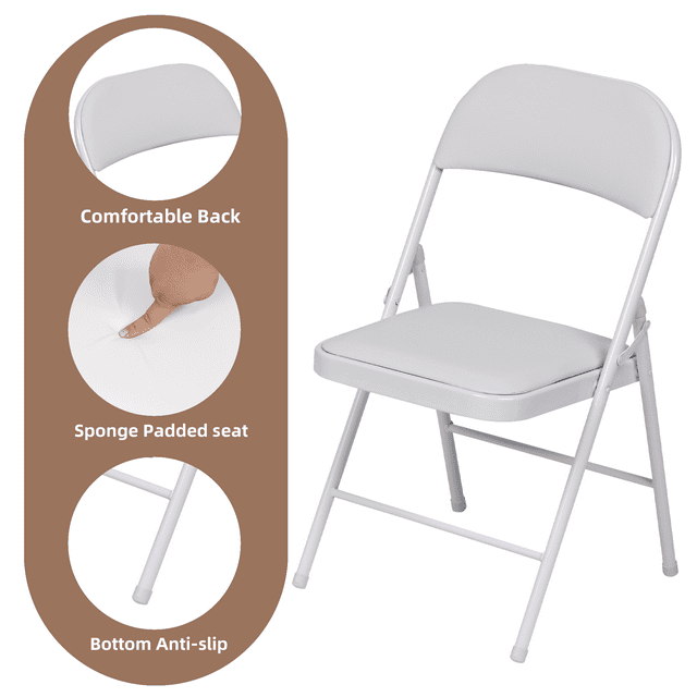 SUGIFT Premium Vinyl Padded Metal Folding Chair, 4 Pack, White