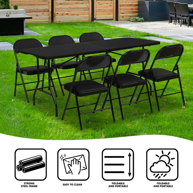 SUGIFT Folding Table 6ft Portable Heavy Duty Plastic Foldable Table for Indoor Outdoor Use  Black