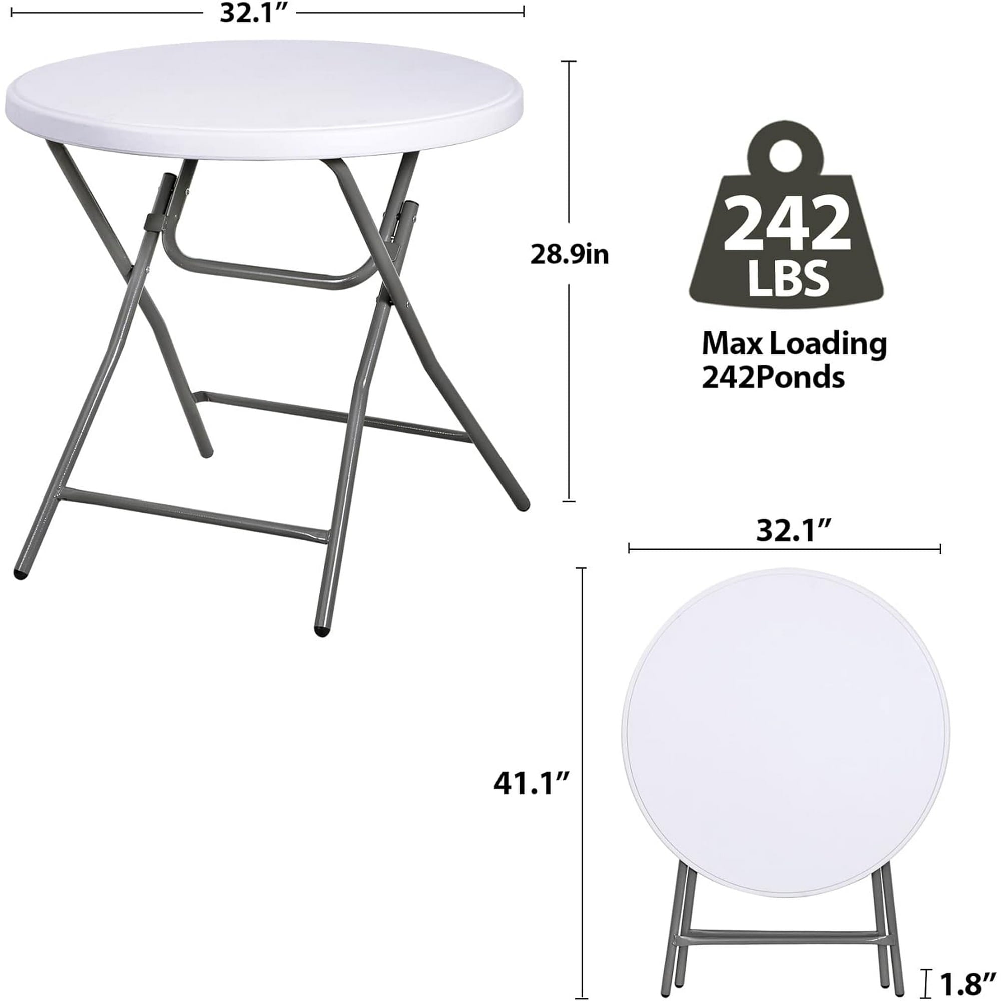 ALPULON 32 inch Round Folding Table for Outdoor Indoor Use, White