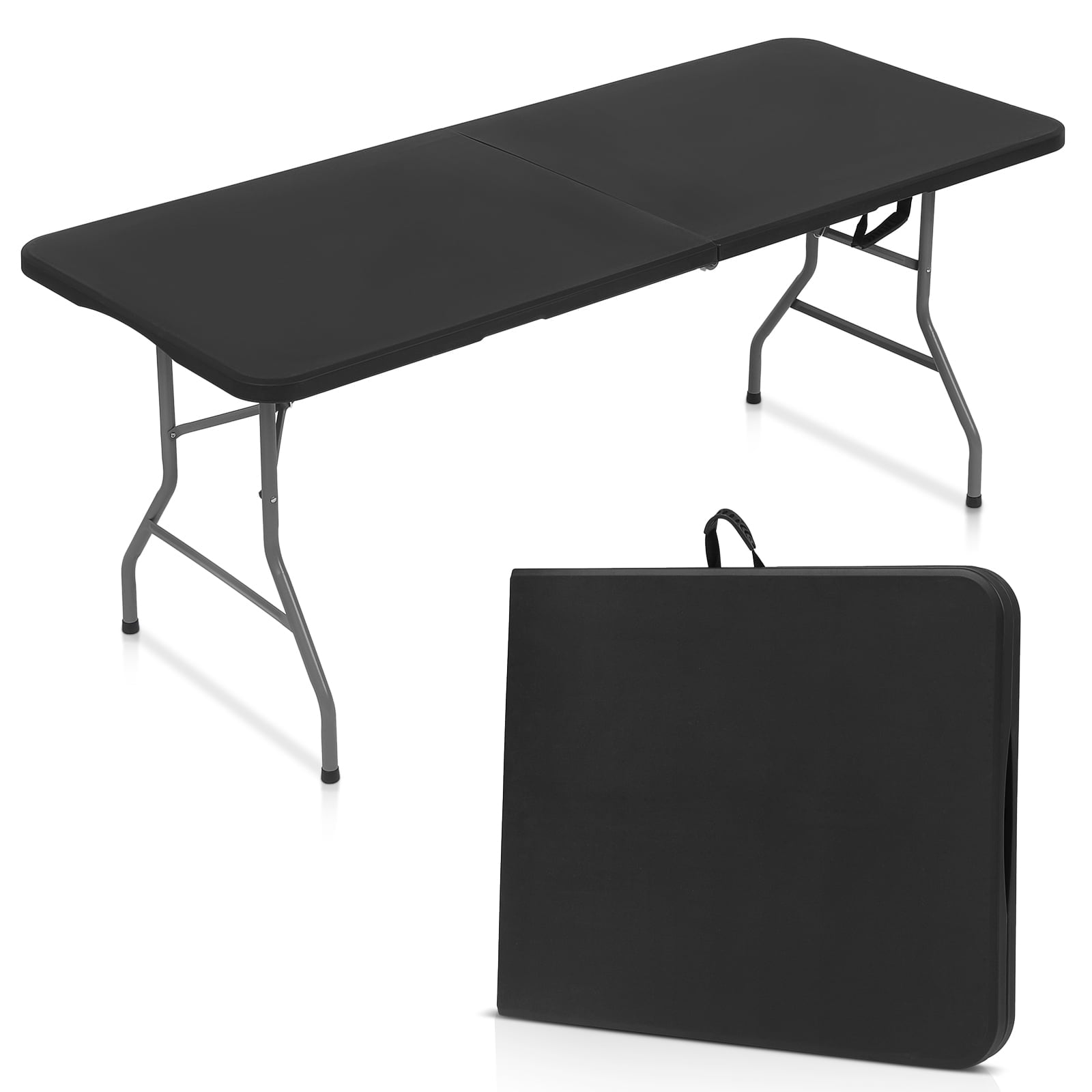 ALPULON 6Ft Folding Table Plastic Fold in Half Table, Black