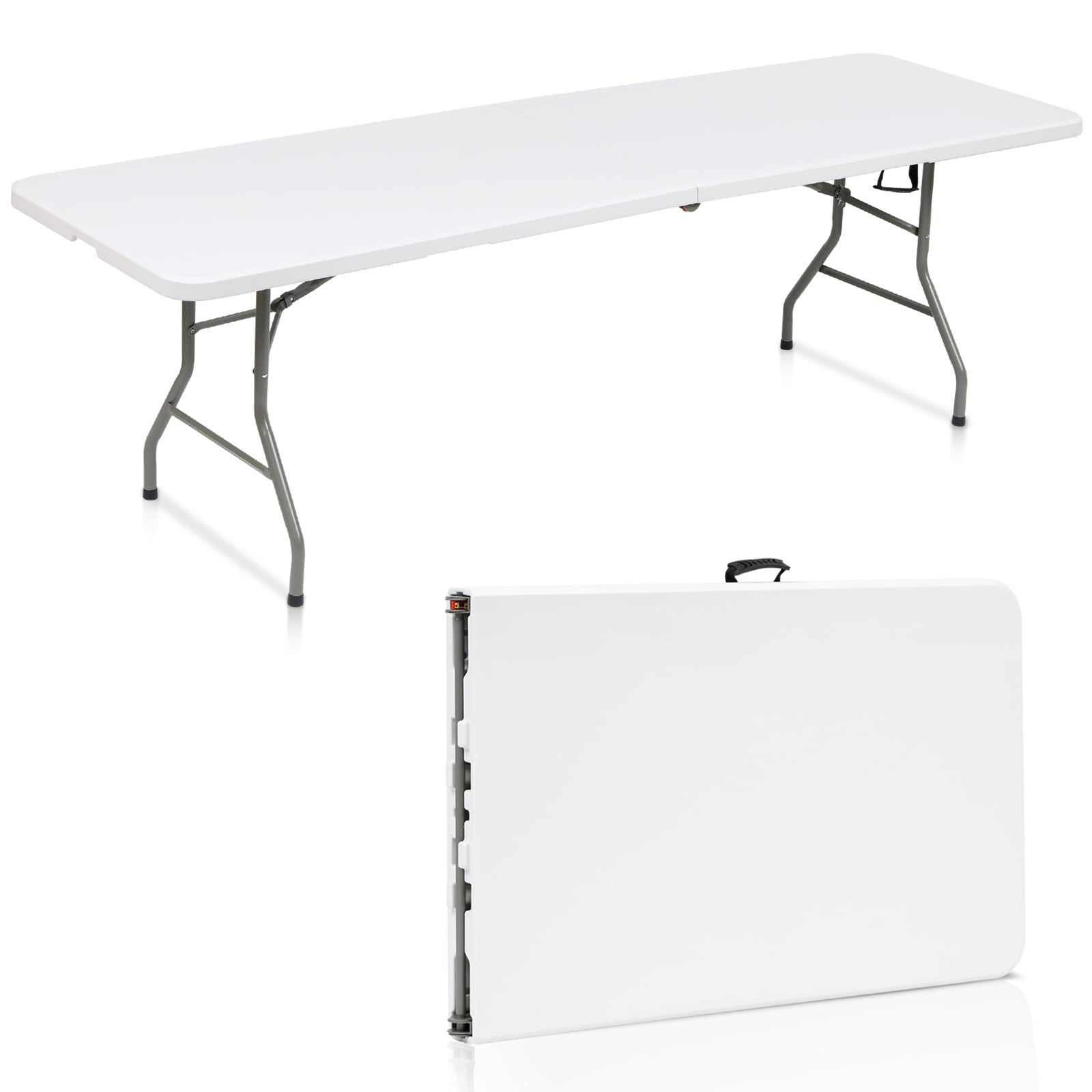 ALPULON 8FT Plastic Folding Table with Carrying Handle, White