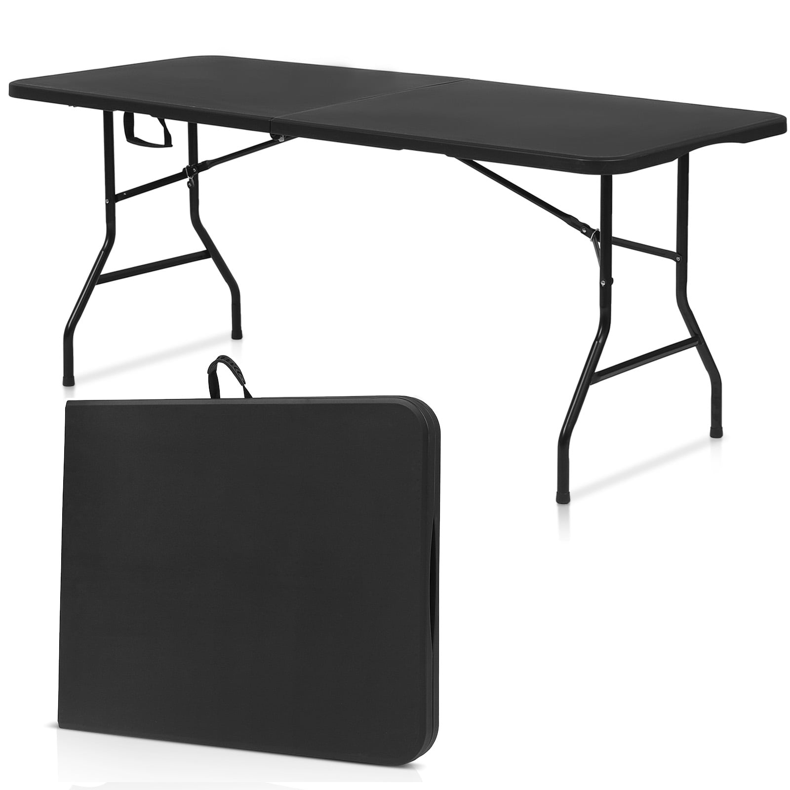 ALPULON Plastic Folding Table 6ft for Camping, Dining, Party, Black