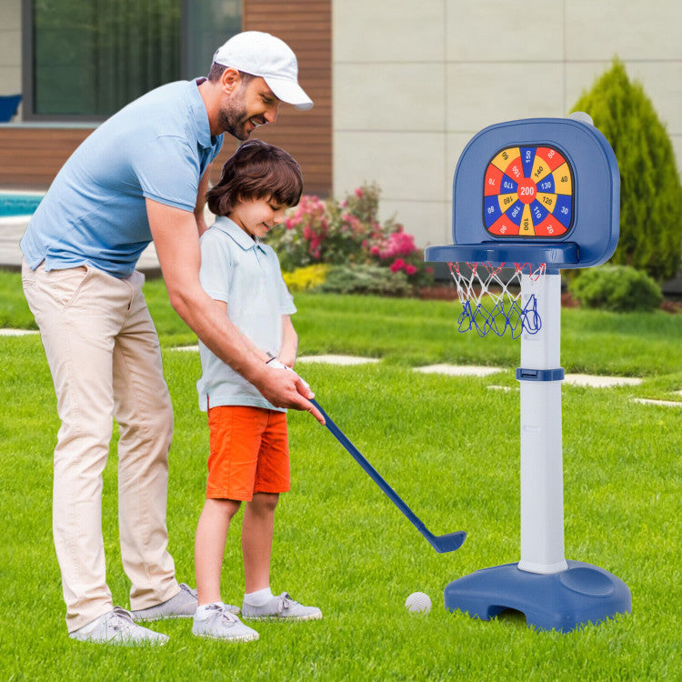 SUGIFT4-In-1 Adjustable Kids Basketball Hoop with Ring Toss Sticky Ball