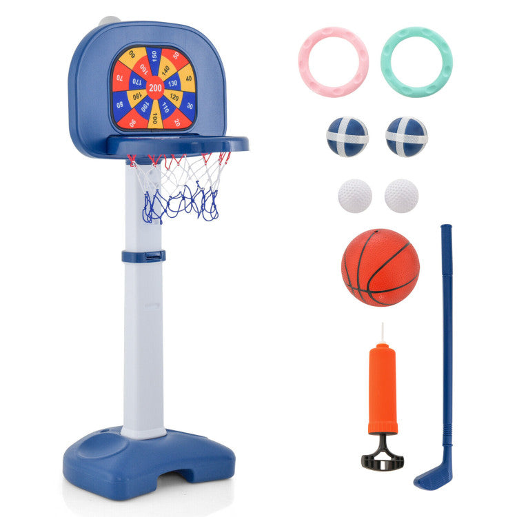 SUGIFT4-In-1 Adjustable Kids Basketball Hoop with Ring Toss Sticky Ball