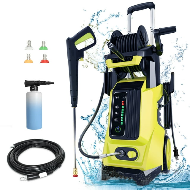 Electric Pressure Washer 4000PSI Max 2.8 GPM 2000W Power Washer with Smart Control and 3 Levels of Adjustment, 4 Nozzles, Foam Cannon and Spray Gun for Effortlessly Cleaning Cars, Fences, Gardens