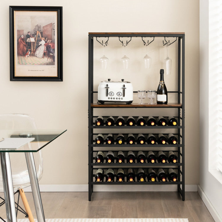 SUGIFT Freestanding Wine Bakers Rack with 4-Tier Wine Storage and 4 Rows of Stemware Racks