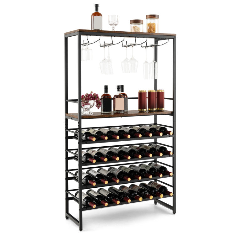 SUGIFT Freestanding Wine Bakers Rack with 4-Tier Wine Storage and 4 Rows of Stemware Racks