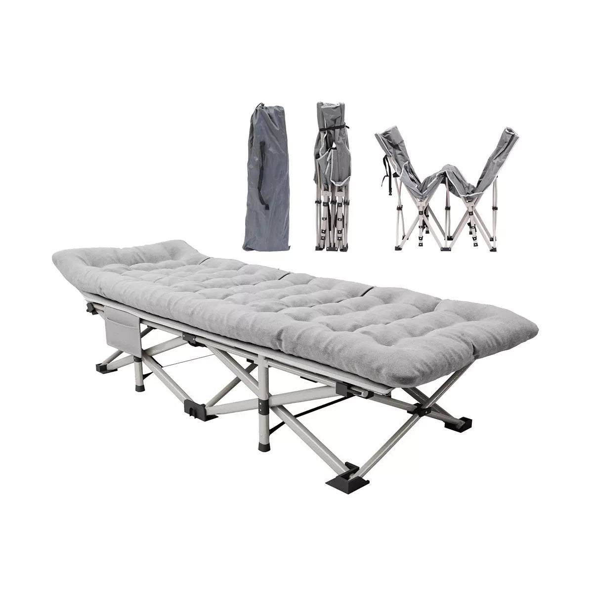 SUGIFT Camping Cot with Mattress 75in x 28in inch Folding Bed with Carry Bag, Silver