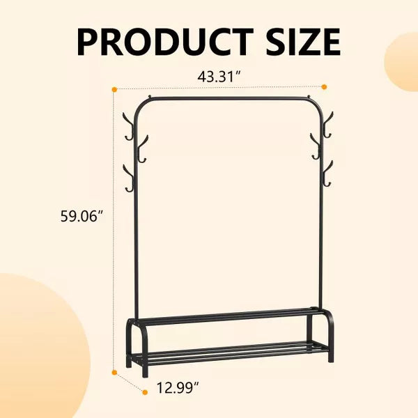 SUGIFT Garment Rack with Storage Shelves and Coat/Hat Hanging Hooks