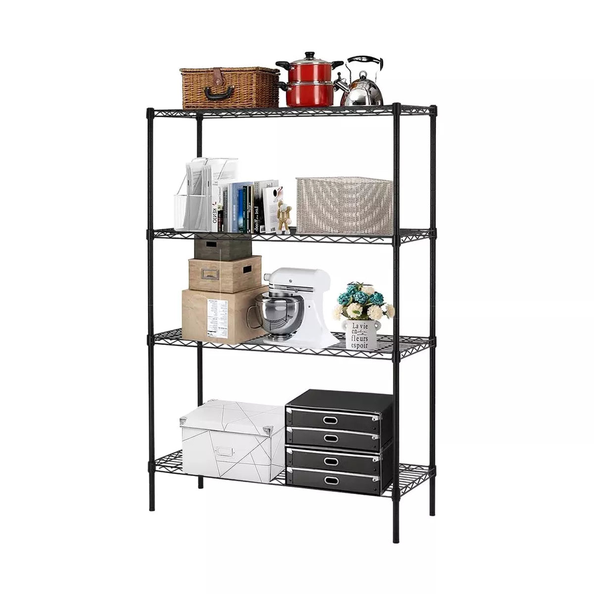 SUGIFT 4 Shelf Wire Shelving, Adjustable Storage Shelf Metal Storage Rack Wire Shelving Unit 1000Lbs Capacity