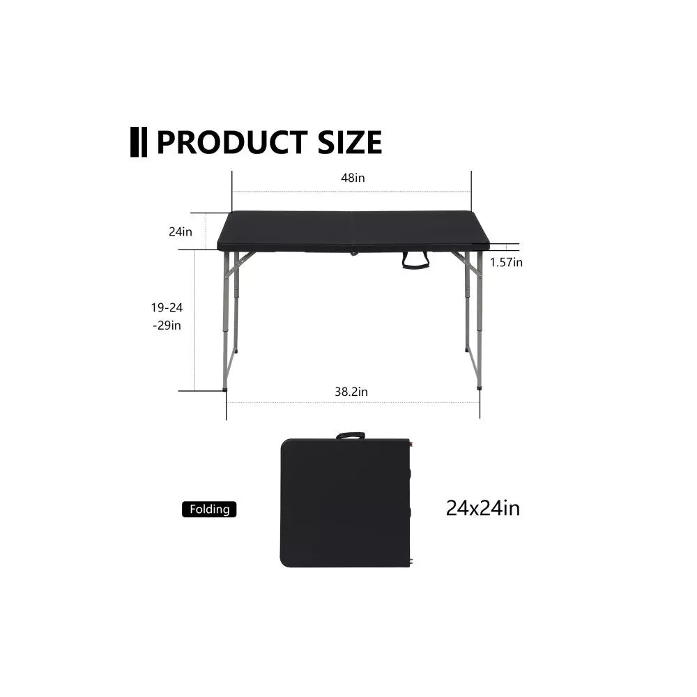 SUGIFT 4ft Portable Plastic Folding Tables for Home Garden Office Indoor Outdoor, Black