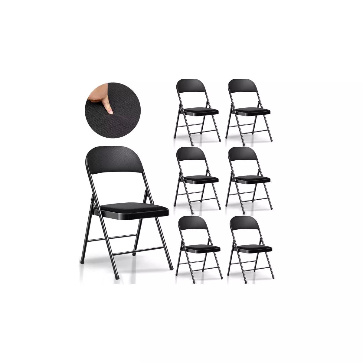 SUGIFT Fabric Padded Folding Chair Portable Dining Chairs Set of 6, Black