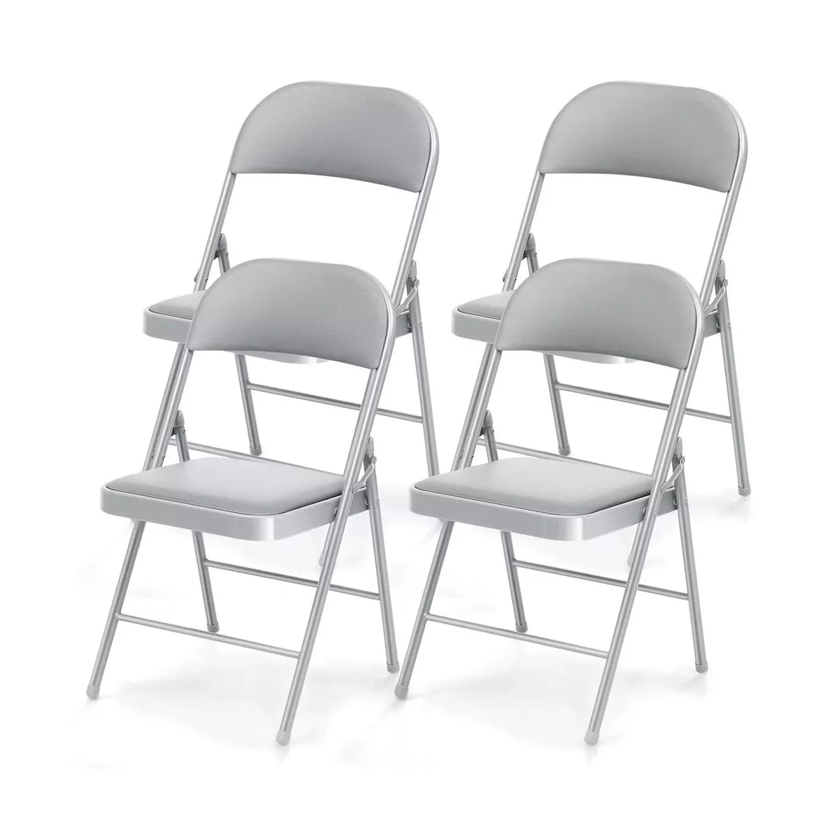 SUGIFT Folding Chairs with Padded Seats, Metal Frame with Vinyl Seat and Back, Capacity 350lbs, Gray, Set of 4