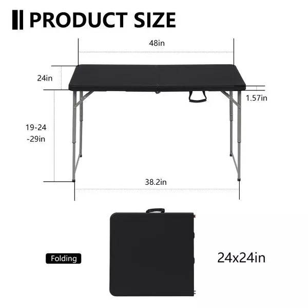 SUGIFT 4ft Portable Plastic Folding Tables for Home Garden Office Indoor Outdoor, Black