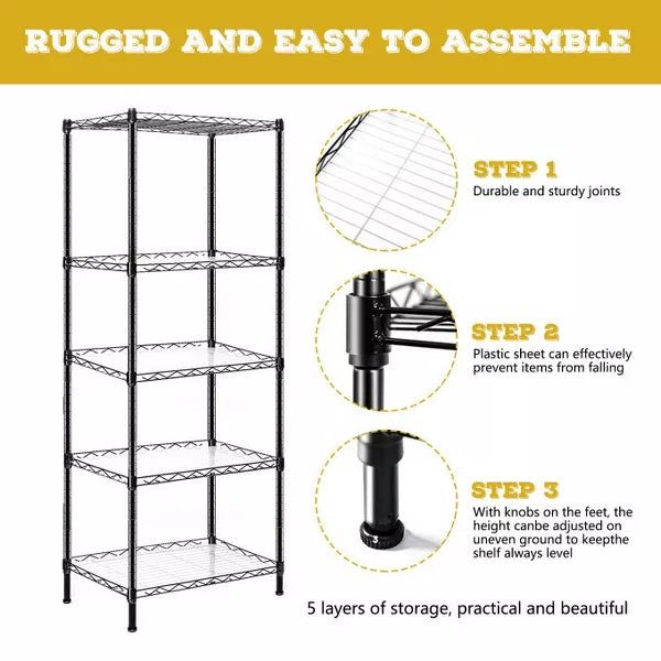 SUGIFT 5-Shelf Adjustable Heavy Duty Storage Shelving Unit, Steel Organizer Wire Rack, Black