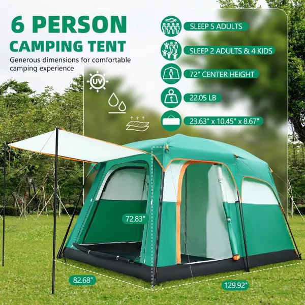 SUGIFT 6-Person Family Camping Tent, Green