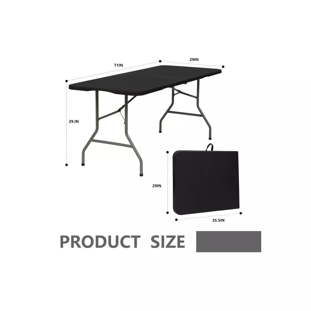 SUGIFT 6ft Portable Plastic Folding Tables for Home Garden Office Indoor Outdoor, Black