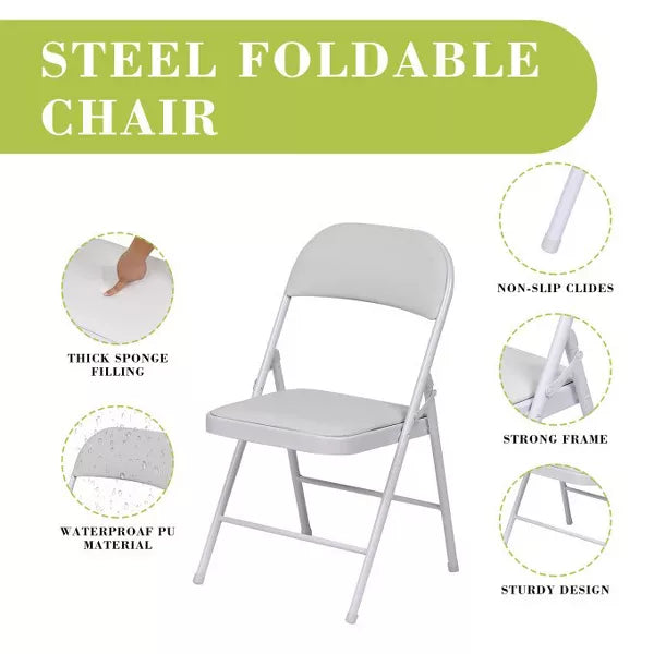 SUGIFT 6 Pack Folding Chairs with Padded Seats, Metal Frame with Pu Leather Seat and Back, Capacity 350 lbs, White