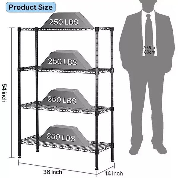 SUGIFT 4 Shelf Wire Shelving, Adjustable Storage Shelf Metal Storage Rack Wire Shelving Unit 1000Lbs Capacity