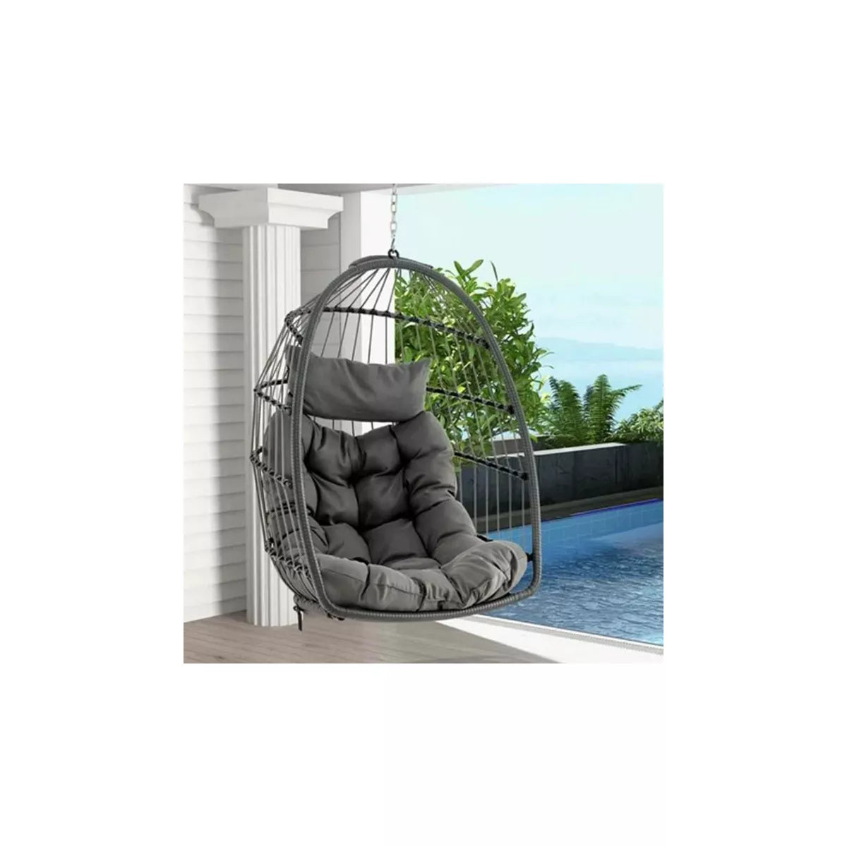 SUGIFT Hanging Egg Chair Wicker Swing Hammock Chair, Gray